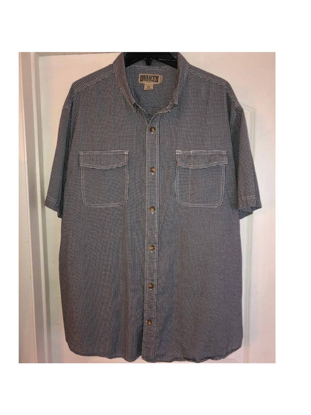 Men's Duluth Trading Relaxed Fit Blue Checkered Button Down SS Size 2XL50